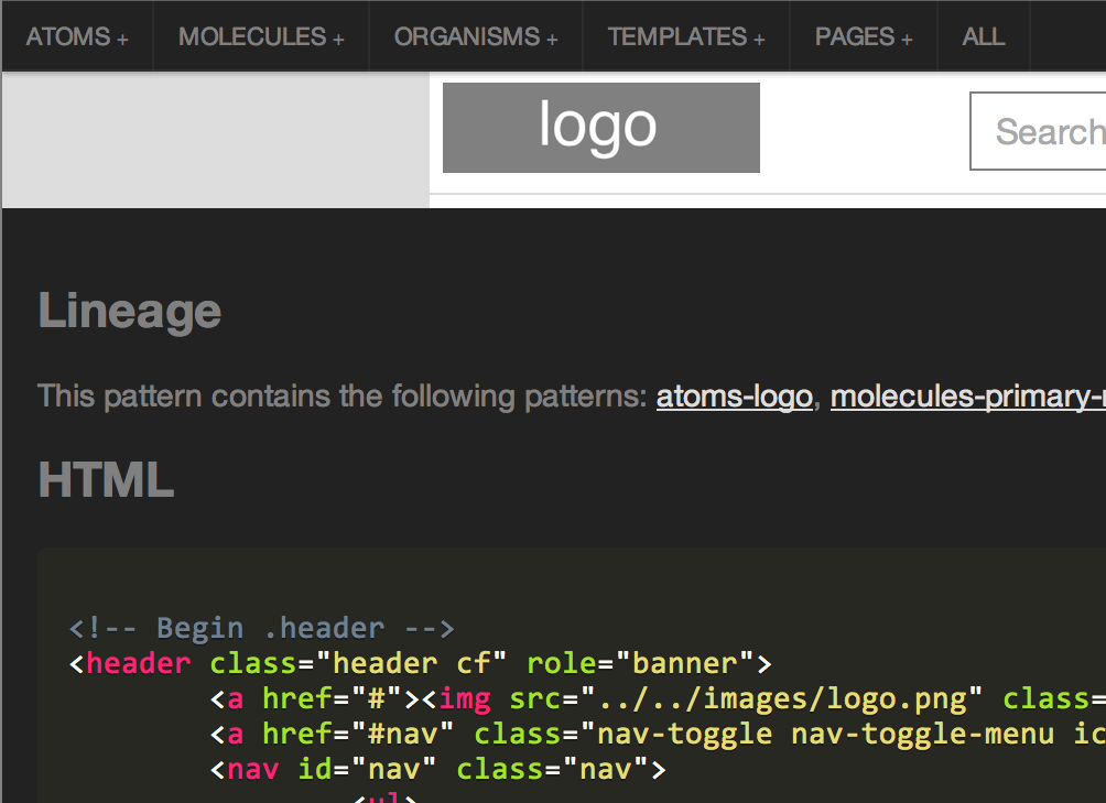 Pattern Lab Code View and Lineages Example