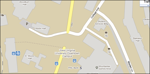 Google Map showing University Avenue missing a segment of road.